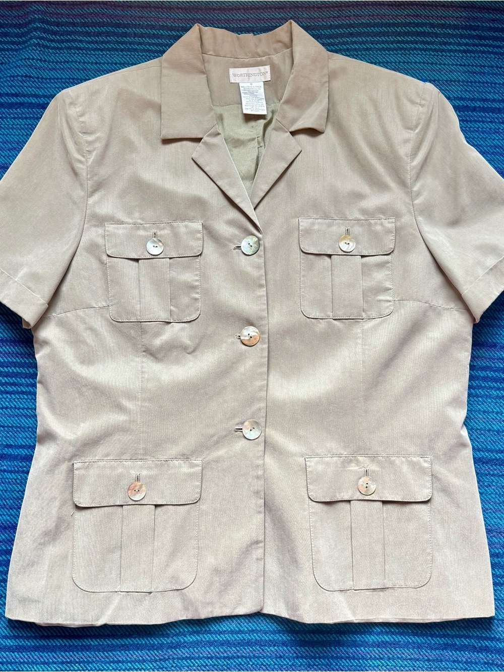 Vintage Beige Short-Sleeve Women's Blazer